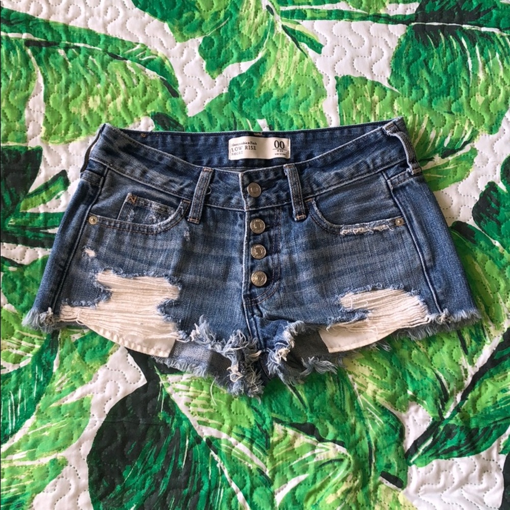 Abercrombie Button front distressed denim shorts